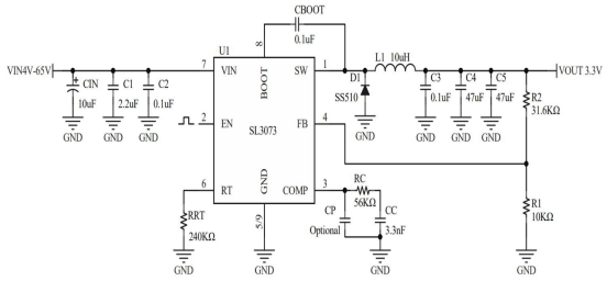 开云手机平台3073 DCDC输入4V-65V 3A电流高效异步降压芯片